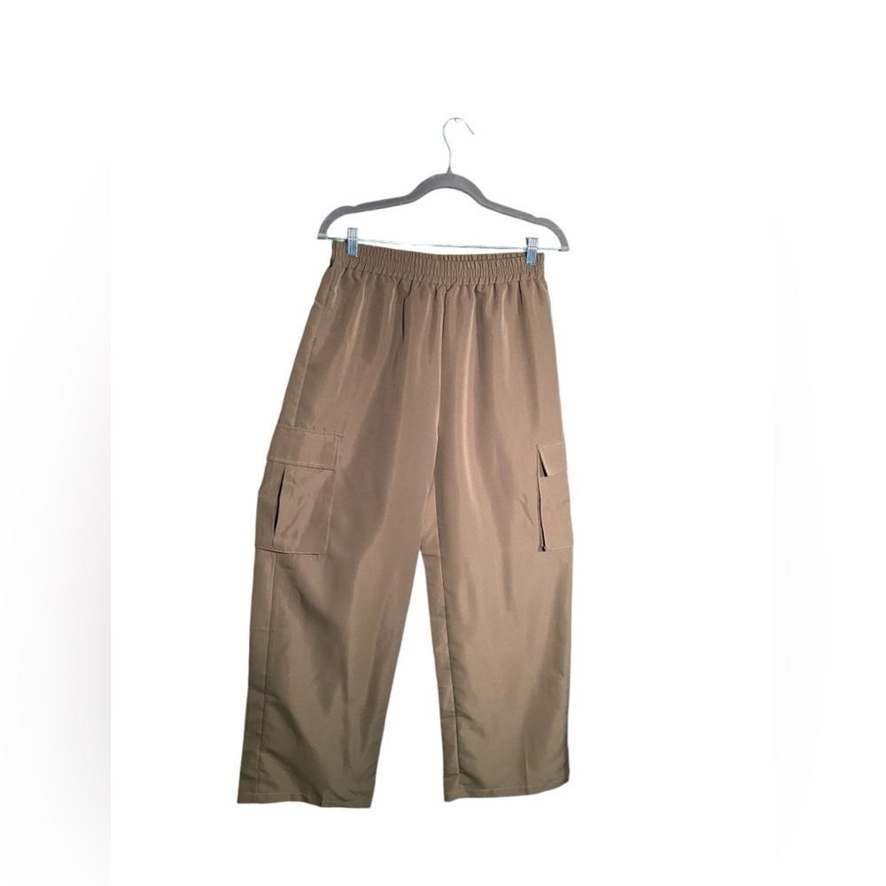 Shein Women’s Size L Olive  EZwear Cargo Pants Wide Leg Flap Drawstring Pockets